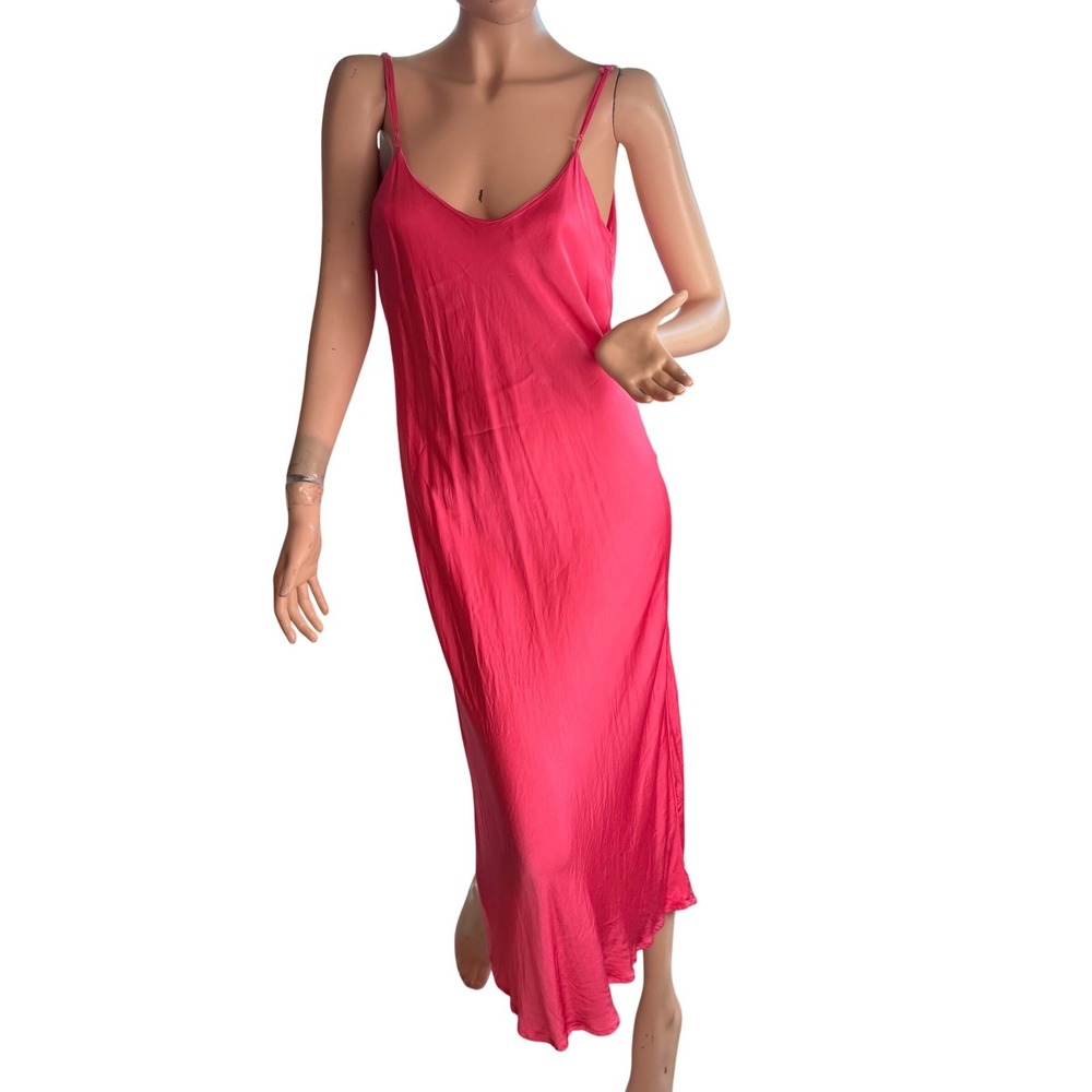Zara Satin Maxi Slip Dress Hot Pink Cowl Back Barbiecore Y2K 90s Aesthetic M